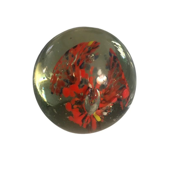 Vintage Art Glass Sm 2.25" Floral Paperweight Yellow Black Red Flower Unmarked - Picture 3 of 7